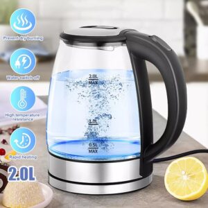 2L Electric Kettle Glass 360 Blue LED Illuminated Portable Jug Protection 1800W
